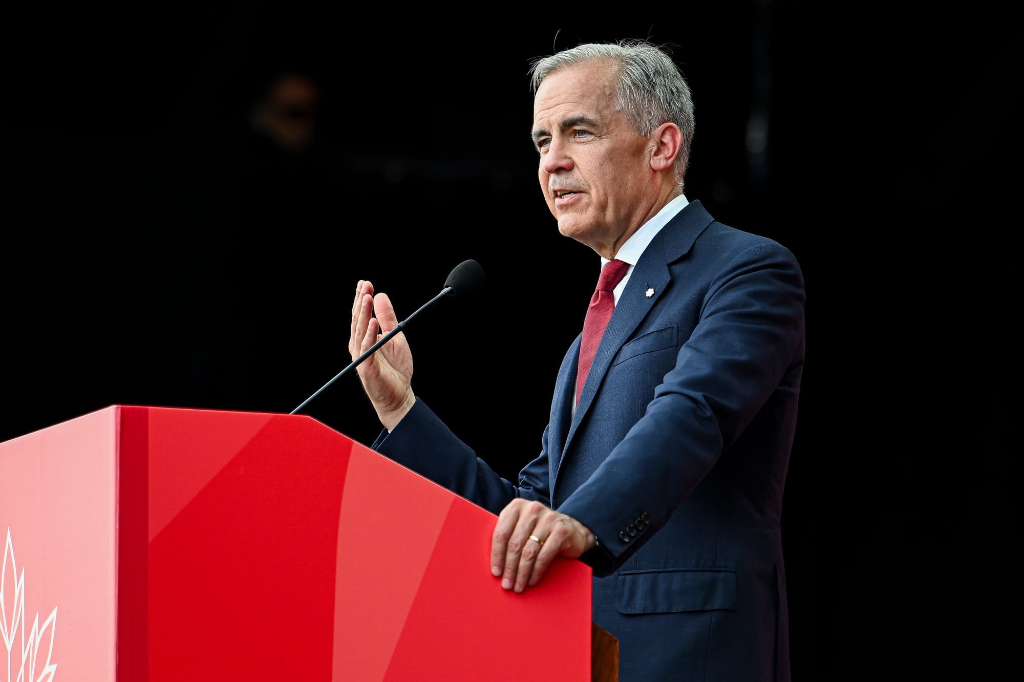 Prime Minister Mark Carney speaks during Canada Day celebrations at LeBreton Flats in Ottawa.